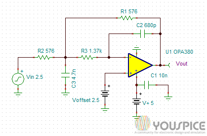 100khz low pass filter with low dc offset youspice active low pass filter