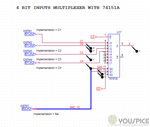 4 Bit Input Multiplexer With a Youspice