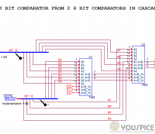 8 bit Comparator with two 4 bit Comparator in cascade - YouSpice