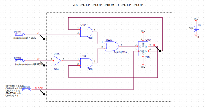 JK Flip Flop by a D Flip Flop - YouSpice