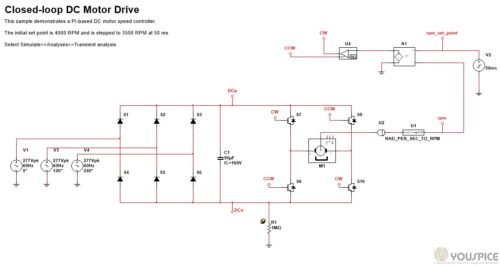 DC Motor compensated with PI controller - YouSpice